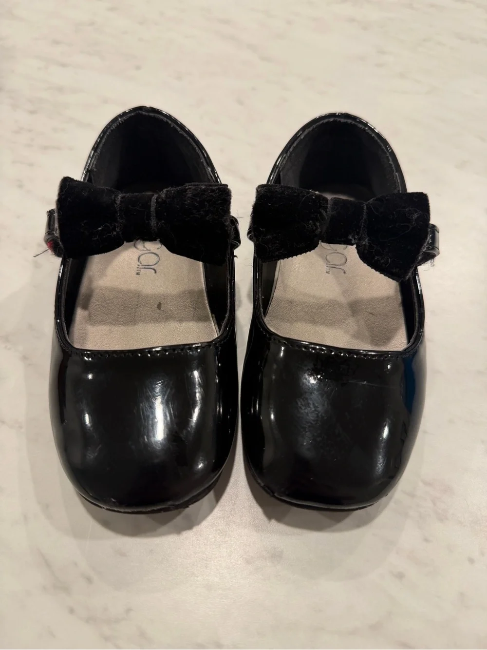 Sugar Black Patent Mary Jane Dress Shoes with Velvet Bows